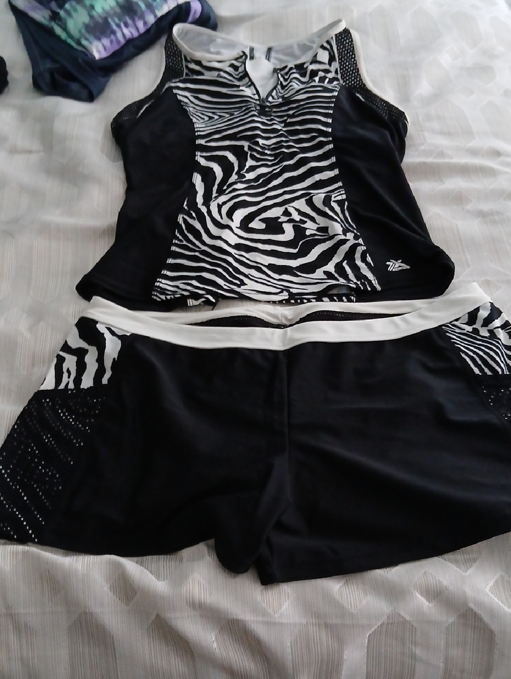 Reebok Black and White Zebra-Print Athletic Tank & Shorts